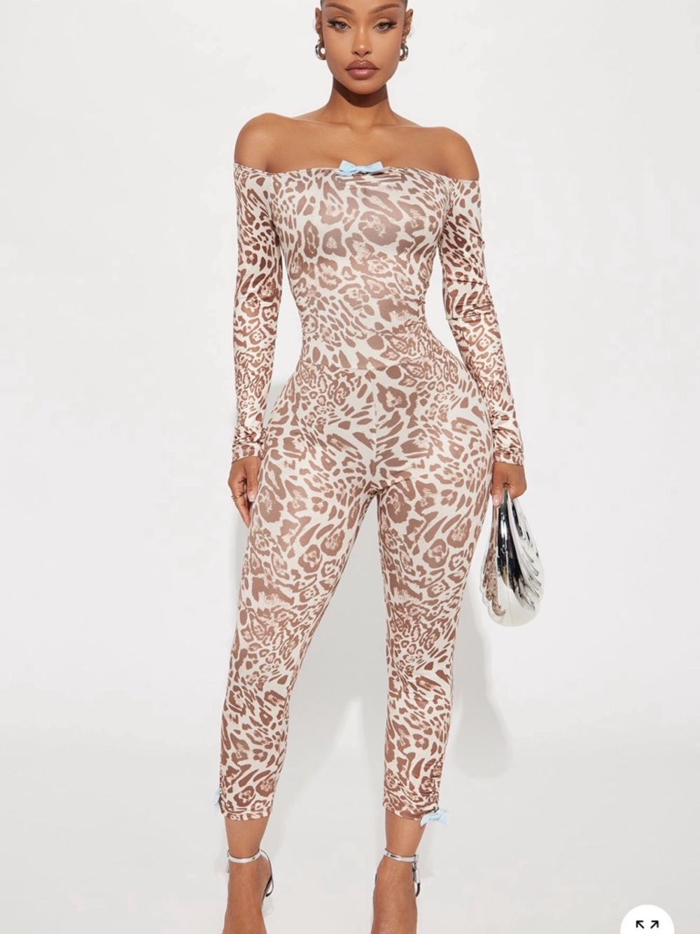 Fashion Nova Off-Shoulder Leopard Print Jumpsuit - Brown